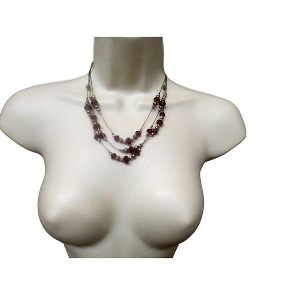 Women’s Triple Strand Beads and Chain Necklace, OS - Picture 1 of 5